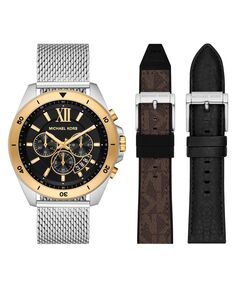 Мужские часы Brecken Chronograph из нержавеющей стали с сетчатым браслетом и сменным ремешком, 45 мм Michael Kors