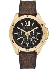 Мужские часы Brecken Chronograph Brown Signature с логотипом на ремешке, 45 мм Michael Kors