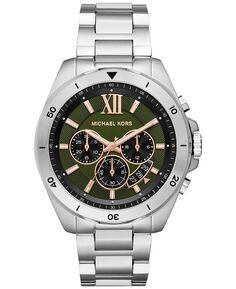 Мужские часы Brecken с хронографом, серебристые часы-браслет из нержавеющей стали, 45 мм Michael Kors