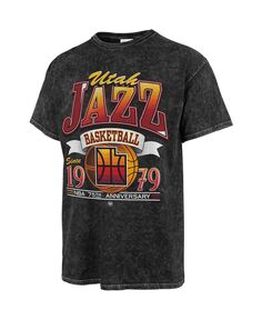 Мужская черная трубчатая футболка в винтажном стиле &apos;47 Utah Jazz 75th Anniversary City Edition Mineral Wash &apos;47 Brand