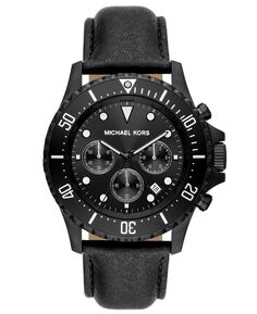 Мужские часы Everest с хронографом, черный кожаный ремешок, 45 мм Michael Kors