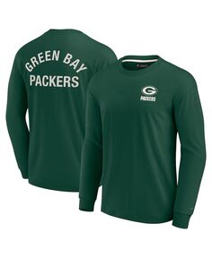 Мужская и женская зеленая супермягкая футболка с длинным рукавом Green Bay Packers Fanatics Signature