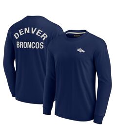 Мужская и женская темно-синяя супермягкая футболка Denver Broncos с длинным рукавом Fanatics Signature
