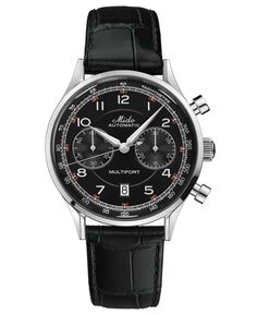 Мужские швейцарские автоматические часы с хронографом Multifort Patrimony с черным кожаным ремешком, 42 мм Mido