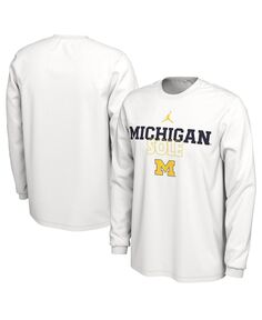 Мужская фирменная белая футболка с длинным рукавом Michigan Wolverines On Court Jordan