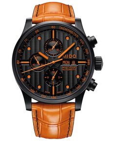 Мужские швейцарские автоматические часы Multifort из оранжевой кожи со сменным черным кожаным ремешком, 44 мм Mido