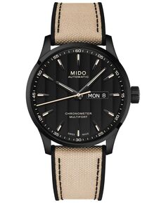 Мужские швейцарские автоматические часы-хронометр Multifort с бежевым тканевым и черным силиконовым ремешком, 42 мм Mido