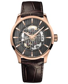 Мужские швейцарские автоматические часы Multifort Skeleton Vertigo с коричневым кожаным ремешком, 42 мм Mido