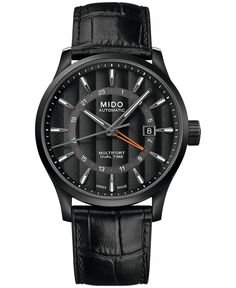 Мужские швейцарские автоматические часы Multifort Dual Time с черным кожаным ремешком, 42 мм Mido