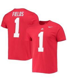 Мужская футболка Джастина Филдса Scarlet Ohio State Buckeyes с именем и номером команды выпускников Nike