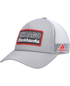 Мужская серо-белая кепка из пеноматериала Chicago Blackhawks в раздевалке Trucker Snapback adidas