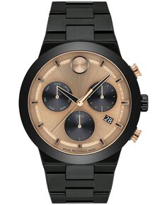 Мужские часы Bold Fusion, швейцарский кварцевый хронограф с ионным покрытием, черный стальной браслет, 44 мм Movado