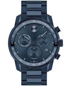 Мужские часы Bold Verso темно-синие со стальным браслетом с ионным покрытием, 44 мм Movado