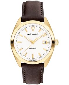 Мужские часы Heritage Datron со швейцарским кварцевым шоколадным ремешком из натуральной кожи, 39 мм Movado