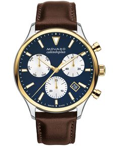 Мужские часы Heritage Calendoplan, швейцарский кварцевый хронограф, шоколадный ремешок из натуральной кожи, 43 мм Movado