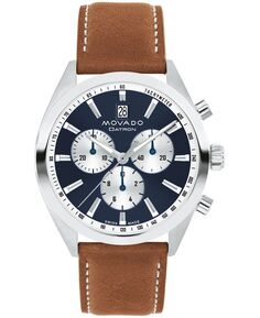 Мужские часы Datron Swiss Quartz Chrono Cognac кожаные 40 мм Movado