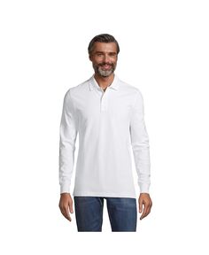 Мужская футболка-поло в сетку с длинными рукавами и комфортной поло для высоких мужчин Lands&apos; End