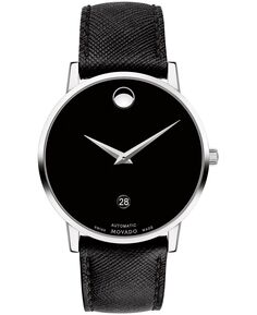 Мужские швейцарские автоматические музейные часы с черным кожаным ремешком из телячьей кожи, 40 мм Movado