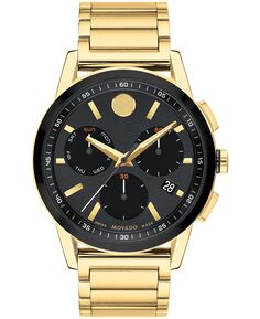 Мужские музейные спортивные швейцарские кварцевые часы с хронографом, золотистые часы с физическим осаждением из паровой фазы, 43 мм Movado