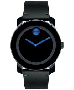 Мужские швейцарские часы с черным кожаным ремешком, 42 мм 3600307 Movado