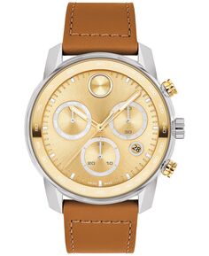 Мужские швейцарские часы с хронографом Bold Verso коричневого кожаного ремешка 44 мм Movado