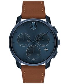 Мужские швейцарские часы с хронографом, коричневые, коньячные, с кожаным ремешком, 42 мм Movado