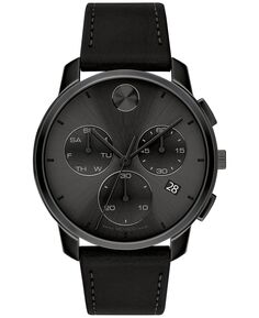 Мужские швейцарские часы с хронографом на черном кожаном ремешке, 42 мм Movado