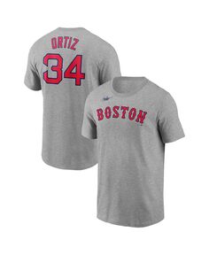 Мужская футболка David Ortiz Heather Grey Boston Red Sox с именем и номером Nike