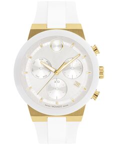 Мужские швейцарские часы с хронографом Bold Fusion, белый силиконовый ремешок, 44 мм Movado