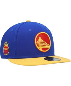 Мужская синяя приталенная кепка Golden State Warriors 59FIFTY с боковой нашивкой New Era