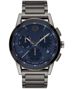 Мужские швейцарские музейные часы с хронографом, спортивные серые часы с браслетом из нержавеющей стали с PVD-покрытием, 43 мм Movado