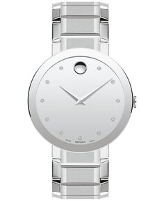 Мужские часы-браслет с сапфиром и швейцарским бриллиантом (1/20 карата t.w.), серебристого цвета, 39 мм Movado