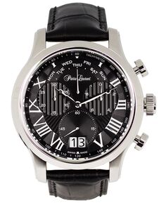 Мужские швейцарские часы с хронографом на черном кожаном ремешке, 46 мм Pierre Laurent