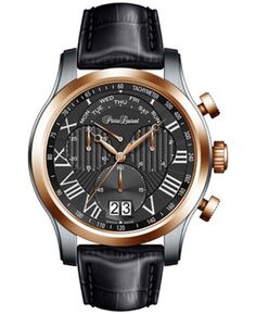 Мужские швейцарские часы с хронографом на коричневом кожаном ремешке, 46 мм Pierre Laurent