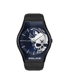 Мужские часы на 2 руки, черный ремешок из натуральной кожи, 45 мм Police