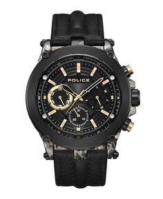 Мужские многофункциональные часы Taman Collection с черным ремешком из натуральной кожи, 47 мм Police