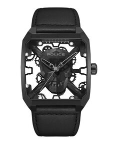 Мужские часы Omaio Collection, черный ремешок из натуральной кожи, прозрачные 39 мм Police