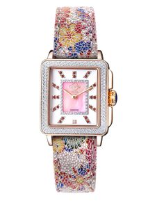 Женские кварцевые розовые кожаные часы Padova с цветочным принтом и драгоценными камнями, 30 мм GV2 by Gevril, розовый