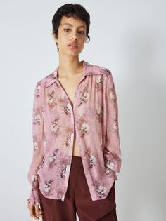 PAIGE Maryanne Шелковая блузка с цветочным принтом, Розовый Восход Солнца/Мульти