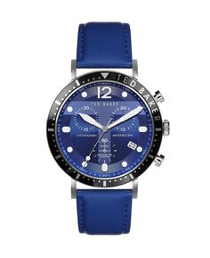 Мужские часы Marteni с хронографом, синий кожаный ремешок, 46 мм Ted Baker