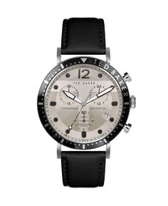 Мужские часы Marteni с хронографом, черный кожаный ремешок, 46 мм Ted Baker