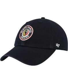 Мужская черная регулируемая кепка Chicago Blackhawks Clean Up &apos;47 Brand