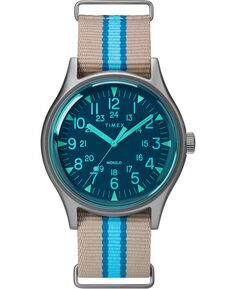 Часы Timex MK1 из алюминия Калифорния, 40 мм, коричневого цвета с тканевым ремешком с синей полосой Timex Boutique