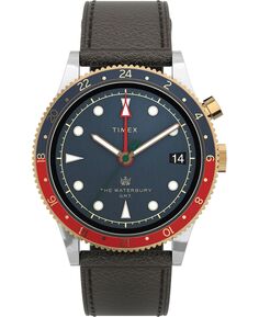 Мужские часы Waterbury Traditional GMT с коричневым кожаным ремешком, 39 мм Timex