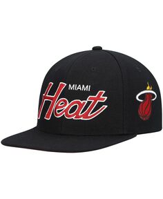 Мужская черная кепка Snapback Miami Heat из твердой древесины Classics Script 2.0 Mitchell &amp; Ness