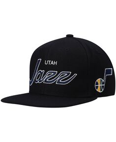 Мужская черная кепка Snapback Utah Jazz Classics Script 2.0 из твердой древесины Mitchell &amp; Ness