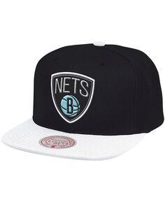 Мужская черно-белая регулируемая кепка Brooklyn Nets Snapback Mitchell &amp; Ness