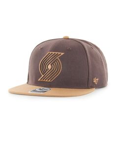 Мужские коричневые кепка Portland Trail Blazers No Shot, двухцветная кепка Captain Snapback &apos;47 Brand