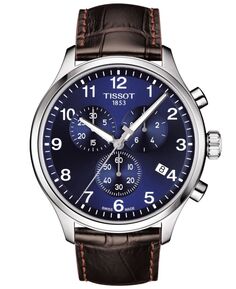 Мужские швейцарские часы с хронографом Chrono XL Classic T-Sport коричневого кожаного ремешка 45 мм Tissot