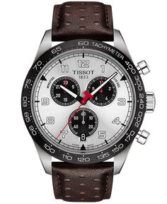 Мужские швейцарские часы с хронографом PRS 516 коричневые с перфорированным кожаным ремешком 45 мм Tissot